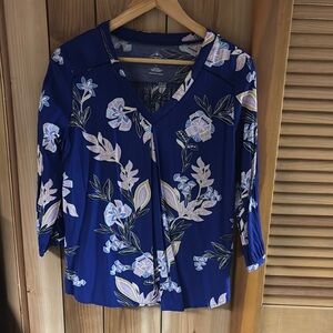 St. John's Bay Blue Buttoned Blouse with 3/4 Sleeves